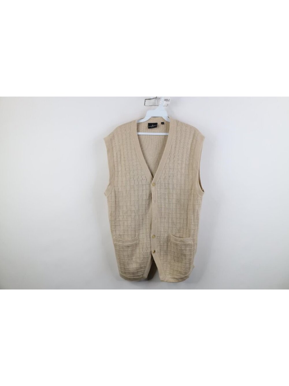 Vtg 90s Hickey Freeman Mens Large Distressed Checkered Wool Knit Sweater Vest